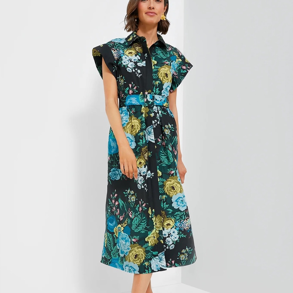 NWT Tuckernuck Chloe Midi Dress in Black Verdant Bouquet Floral
